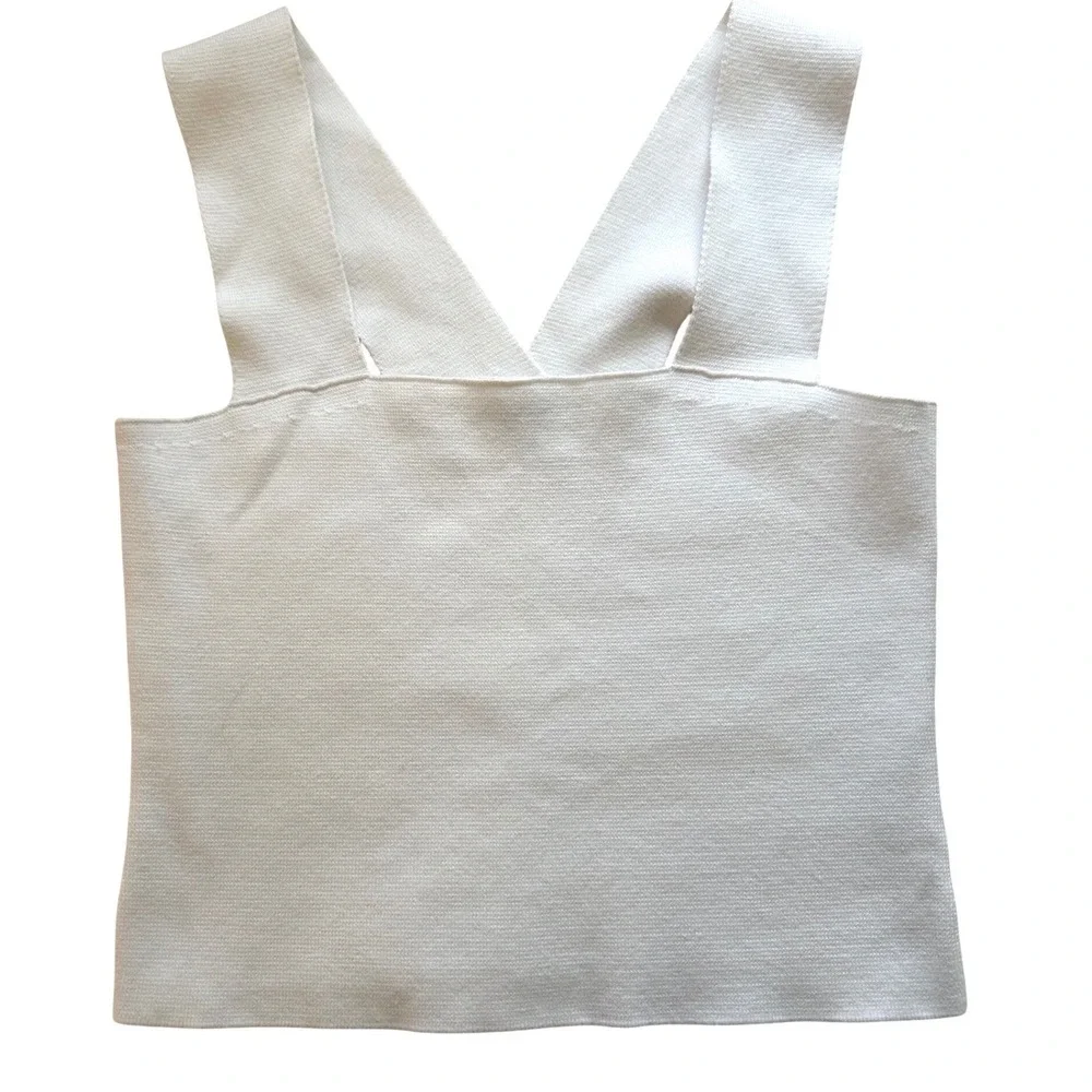 525 Ribbed Crop Tank Top Womens White Small Clean Girl Euro Summer Minimalist - Picture 2 of 6